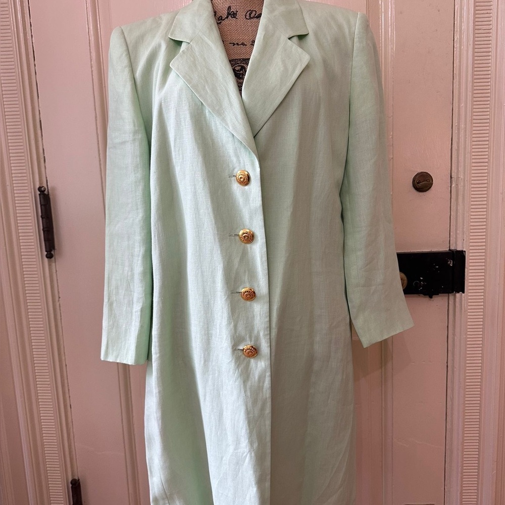 Escada Long Sleeve Green and Gold Dress